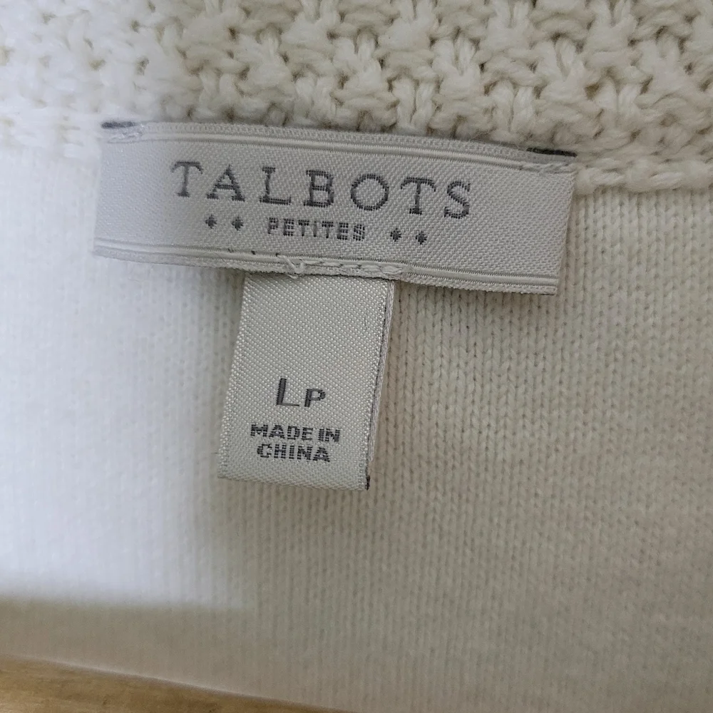Talbots Petite Cream Knit Sweater Vest Full Zip Size PL 100% Cotton - Picture 6 of 7